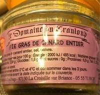 Mängden socker i Foie gras de canard entier