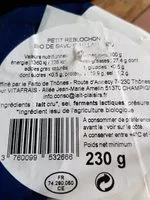 Mängden socker i Petit Reblochon bio de Savoie au lait cru