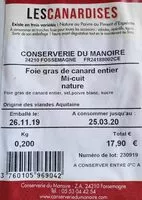 Mängden socker i Foie gras de canard entier mi-cuit nature