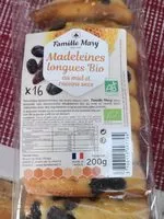 Mängden socker i Madeleines longues Bio au miel et raisins secs