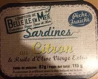 Mängden socker i Sardines citron et huile d'olive, 115g