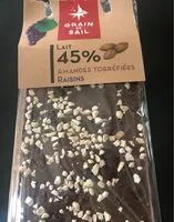 Mängden socker i Tablette lait 45% amandes torrefiees raisins