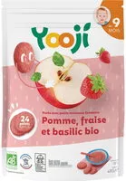 Mängden socker i Purée surgelée de pomme, fraise et basilic bio avec petits morceaux fondants pour bébé dès 9 mois