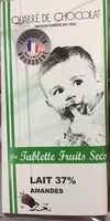 Mängden socker i La Tablette Fruits Secs - Chocolat Lait 37% Amandes