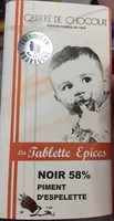 Mängden socker i Chocolat noir Pilent d’Espelette