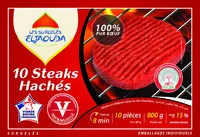 Mängden socker i 10 steaks hachés 100% pur boeuf (15% MG)
