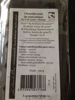 Mängden socker i Chocolat Noir de Couverture 85% de Cacao - Orange