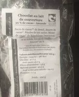 Mängden socker i Chocolat au lait de couverture 39% Amandes