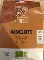 Mängden socker i Biscuits Chocolat et cacao 100g BIO