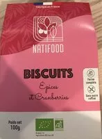 Mängden socker i Biscuits épices et cranberries 100g BIO