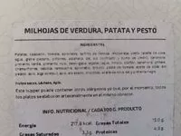 Mängden socker i Milhojas de verdura, patata y pesto