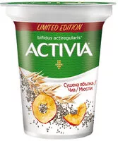 Mängden socker i Activia сушена ябълка /чиа/мюсли