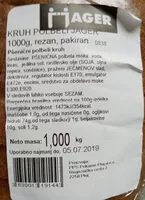 Mängden socker i Kruh Pobeli Jager rezan, pakiran