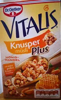 Mängden socker i Vitalis Knusper Müsli Plus Honig Mandel
