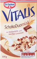 Mängden socker i Vitalis SchokoDuomüsli mit Vollmilch- und weißer Schokolade