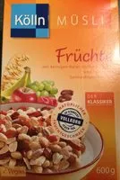 Mängden socker i Müsli, Vollkorn Früchte