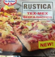 Mängden socker i Dr. Oetker Rustica 640G Tex-mex Beef & Nachos Pakastepizza