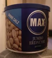 Mängden socker i Max Jumbo Erdnüsse Geröstet & Gesalzen