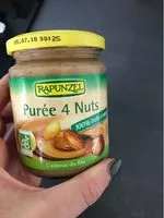 Mängden socker i Puree 4 Nuts Bio Arachide-noisette-amandes-cajou