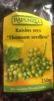 Mängden socker i Raisins secs "Thomson seedless"