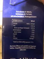 Mängden socker i Haltbare Milch 0,1 % Fett