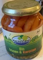 Mängden socker i Erbsen und Karotten