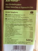 Mängden socker i Pâtes blanches à l'épeautre bio
