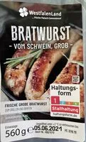 Mängden socker i Bratwurst vom schwein, grob