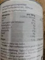 Mängden socker i Bio acai konzentriertes, pures Fruchtpulver