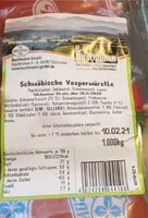 Mängden socker i Schwäbische Vesperwurst