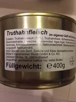 Mängden socker i Truthahnfleisch im eigenen Saft mit Schweineschwarten und Rind