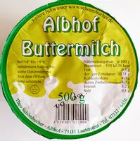 Mängden socker i Albhof Buttermilch