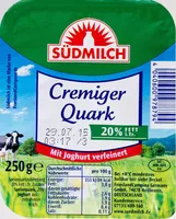 Mängden socker i Cremiger Quark 20% Fett i. Tr.
