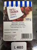 Mängden socker i Tafeltrauben, rot kernlos