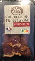 Mängden socker i 3 brochettes de filet de canards au piment d’espelette