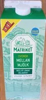 Mängden socker i Matriket Svensk mellanmjölk med lite längre hållbarhet XXL