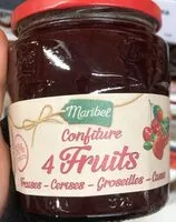 Mängden socker i Confiture 4 fruits Fraises, Cerises, Groseilles, Cassis