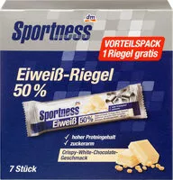 Mängden socker i Eiweißriegel 50% Crispy-White-Chocolate Geschmack