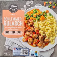 Mängden socker i Schlemmergulasch aus Schweinefleisch mit Nudeln und feinem Gemüse