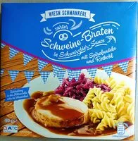 Mängden socker i Schweinebraten in Schwarzbier-Sauce mit Spiralnudeln und Rotkohl
