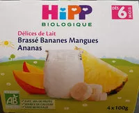 Mängden socker i Brassé Bananes Mangues Ananas Hipp 4X100G +