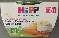 Mängden socker i Bol Purée De Pommes De Terre Carottes B?uf Hipp 190 g +