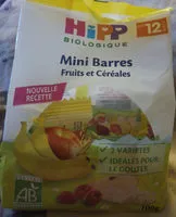 Mängden socker i Mini Barres Fruits Et Céréales 2 Variétés Hipp 100G +