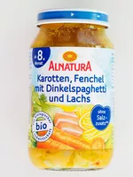 Mängden socker i Karotten, Fenchel mit Dinkelspaghetti und Lachs