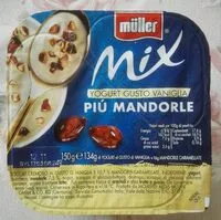 Mängden socker i Müller Mix Yogurt gusto vaniglia più mandorle