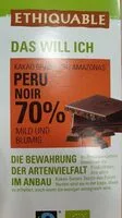 Mängden socker i Ethiquable Noir 70 Prozent Peru Bitter schokolade