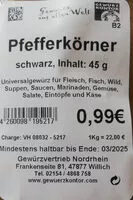 Mängden socker i Pfefferkörner, schwarz