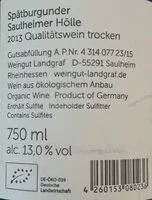 Mängden socker i Spätburgunder Saulheiner Hölle 2013