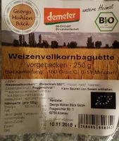 Mängden socker i Weizenvollkornbaguette