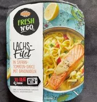 Mängden socker i Lachsfilet in Safran-Tomaten-Sauce mit Bandnudeln